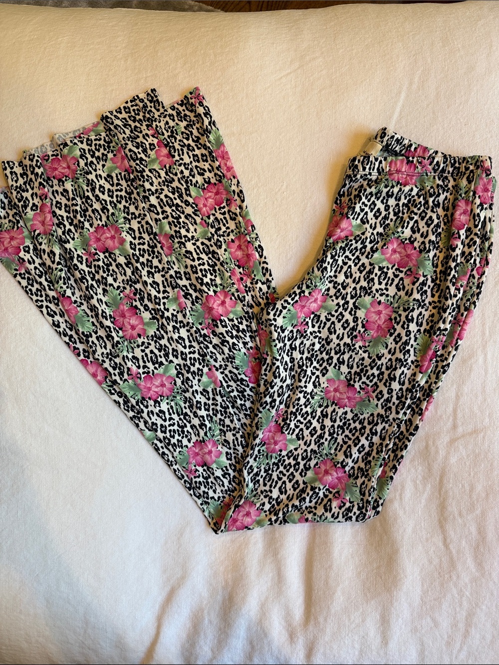Three Bird Nest Black & Pink Floral Leopard Flare Pants